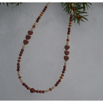 Naszyjnik handmade z kamieni piasek pustyni, beżowego jaspisu i pomarańczowego granatu.